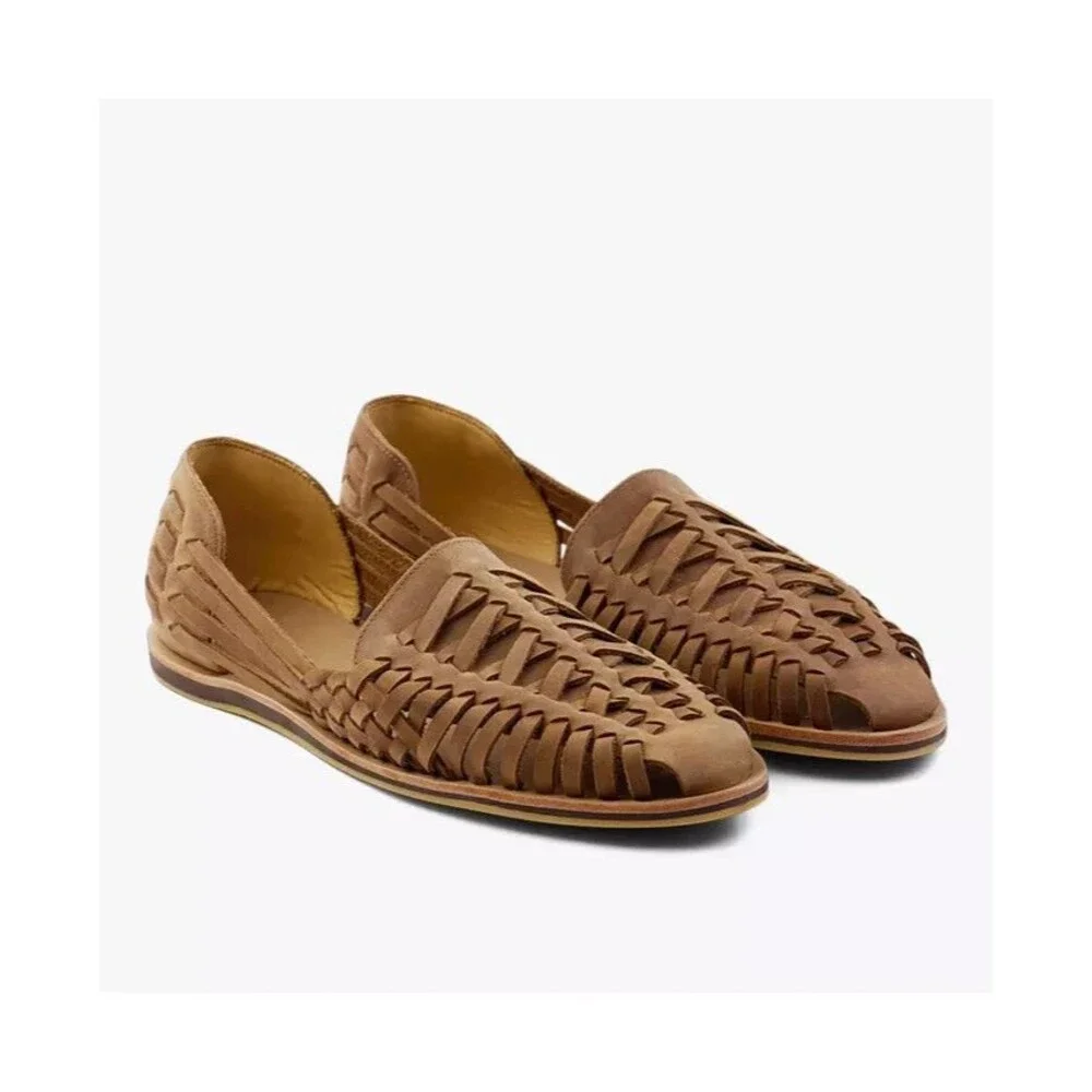 NISOLO MEN'S LEATHER HUARACHES TOBACCO‎ BROWN NIB $150
